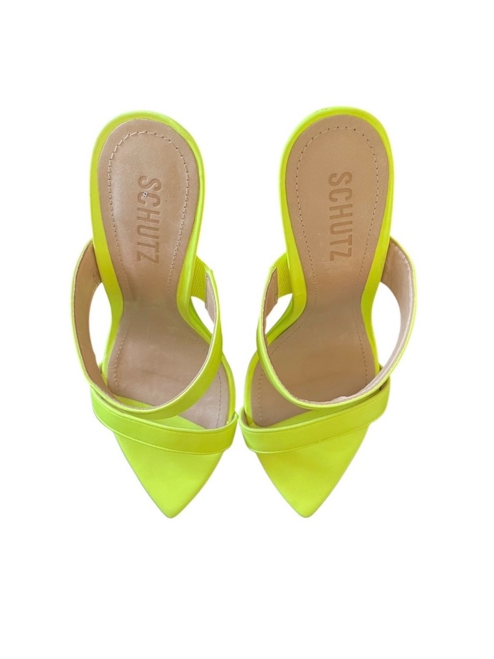 SCHUTZ Soraya Neon Yellow Pointed Toe Wedge Heels Sz 10